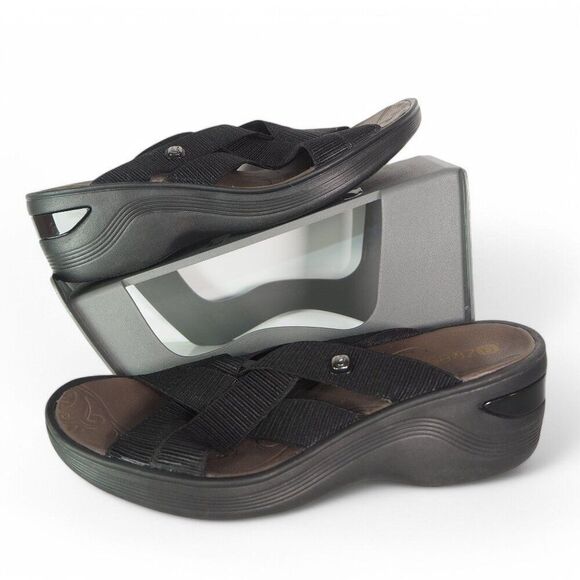 BZEES Disco Strappy Elastic Slide-on Wedge Sandals Black Women's 7M - Picture 1 of 10